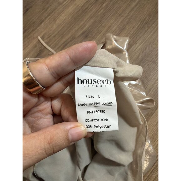 HOUSE OF CB Lucilla Beige Shimmer Mini Dress Mini Dress Large Metallic Shine - Picture 7 of 10